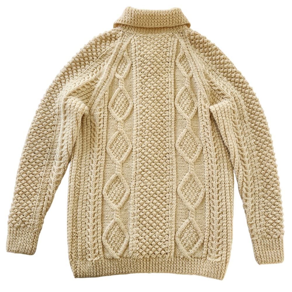Cream Cable Knit Irish Fisherman Wool Cardigan Sweater Button Up Women Small XS - Picture 2 of 5